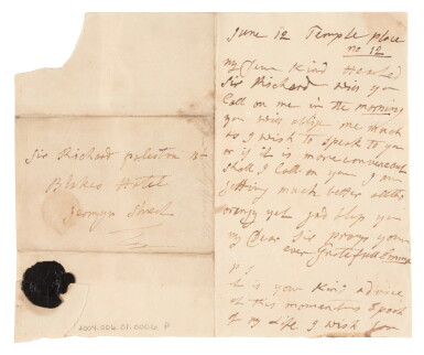 View full screen - View 1 of Lot 164. Emma, Lady Hamilton | Series of seven letters to Sir Richard Puleston, 1813-14, and related documents.