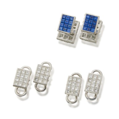 View full screen - View 1 of Lot 362. Diamond and Sapphire Dress Set.