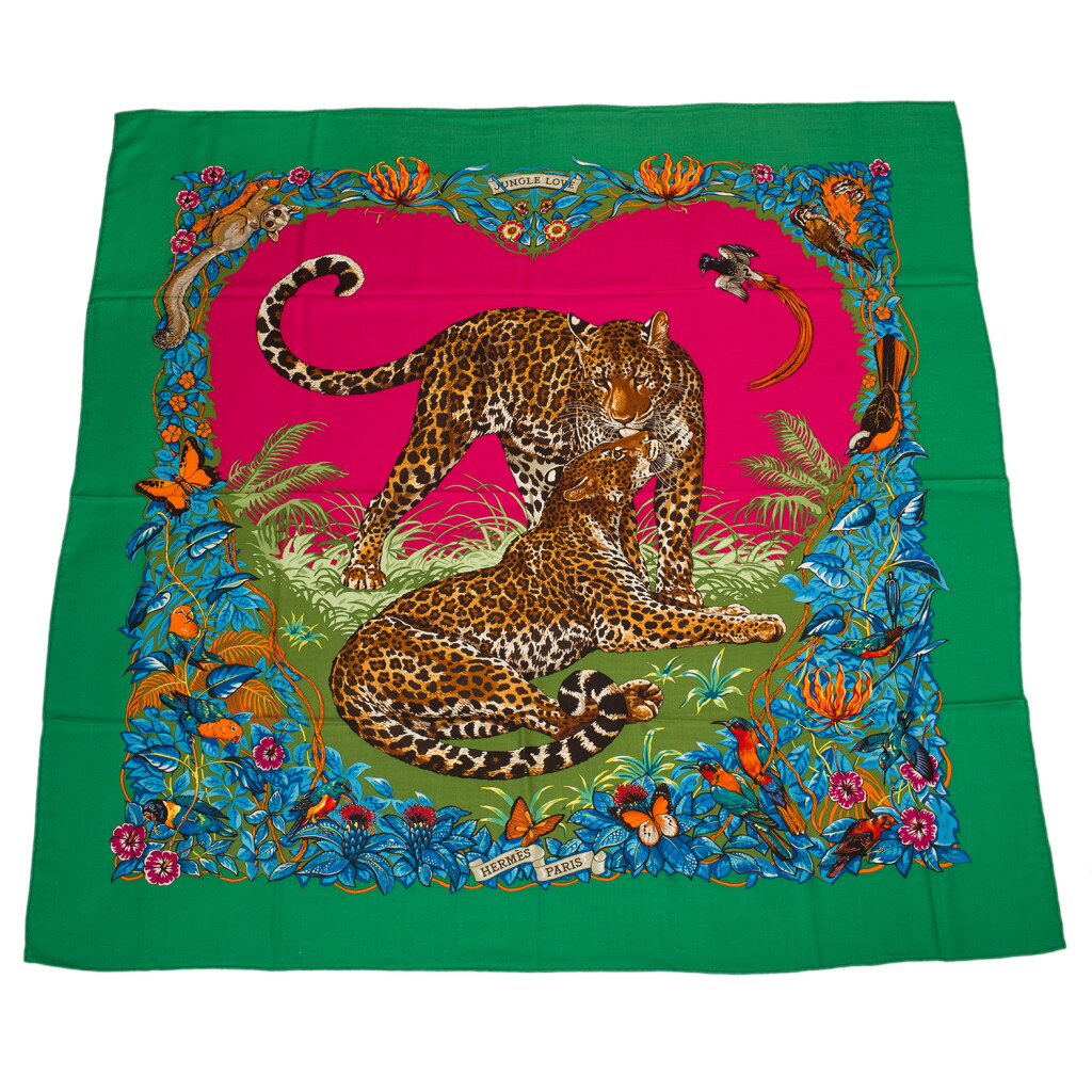 View full screen - View 1 of Lot 126. Hermès "Jungle Love" Cashmere and Silk Shawl 140cm.