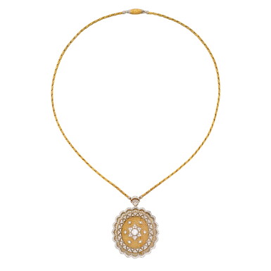View full screen - View 1 of Lot 301. Two-Color Gold and Diamond Pendant-Necklace.