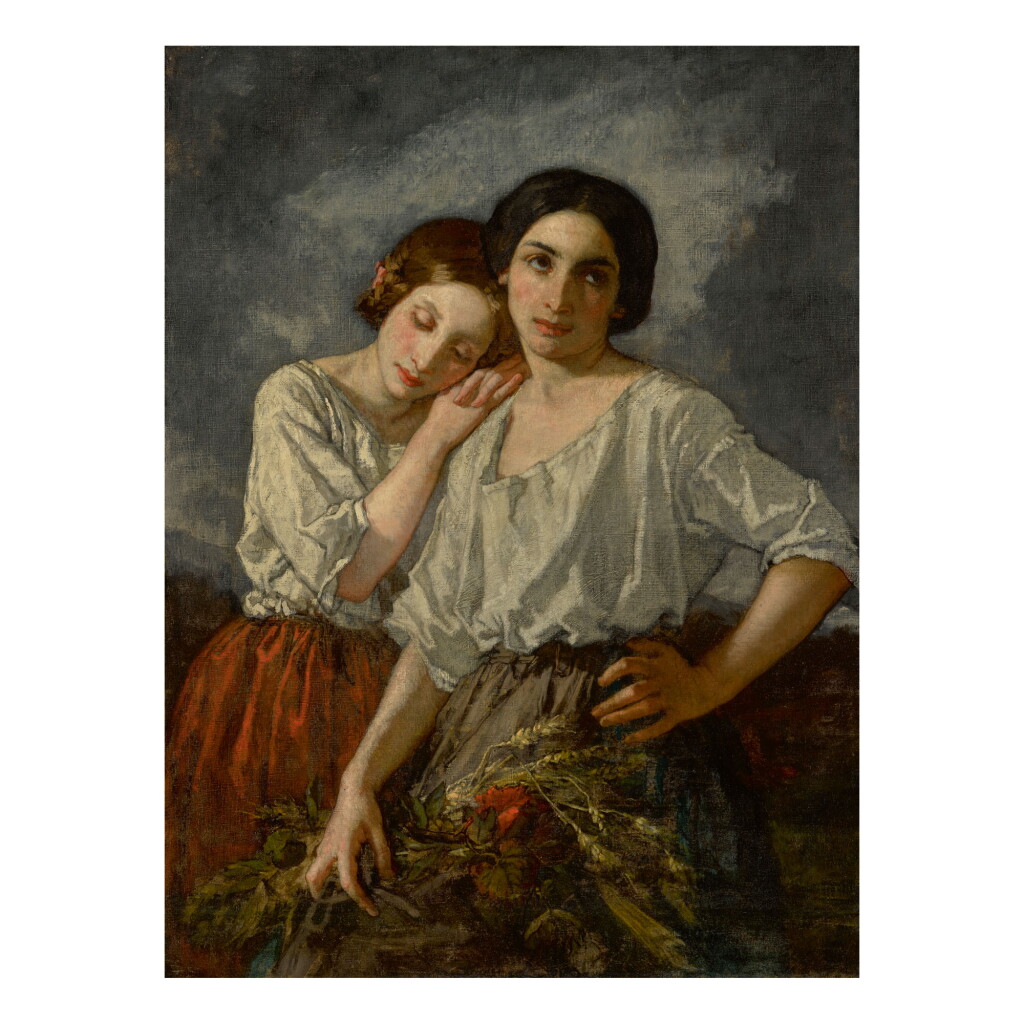 Voir en plein écran - Voir 1 du lot 10. THOMAS COUTURE | TWO SISTERS (STUDY FOR "THE PROMISES" IN THE ENROLLMENT OF THE VOLUNTEERS OF 1792) .