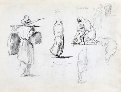 View full screen - View 1 of Lot 263. Un homme portant deux paniers et études de femmes.
