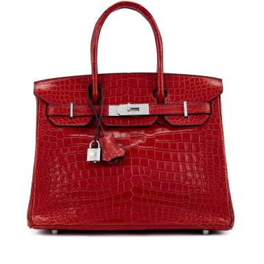 View full screen - View 1 of Lot 1573. Rouge H Matte Porosus Crocodile Birkin 30 18K White Gold and Diamond Hardware, 2007.