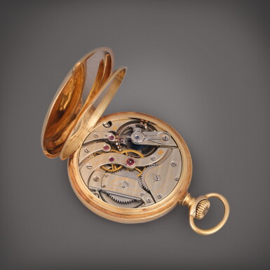 View full screen - View 1 of Lot 531. Retailed by Samuel Kirk & Sons: A heavy yellow gold open faced watch with guillaume balance, 'Extra', awarded Third Prize Geneva Timing Contest 1916-1917.