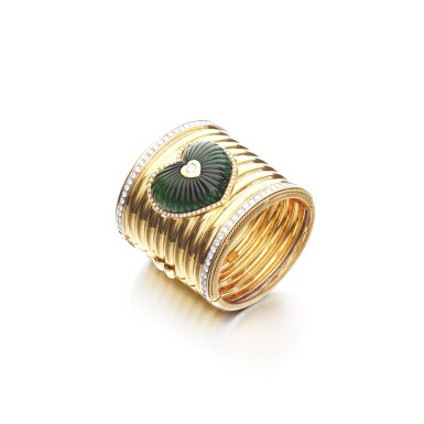 View full screen - View 1 of Lot 865. Gold, glass and diamond bangle, circa 2006.