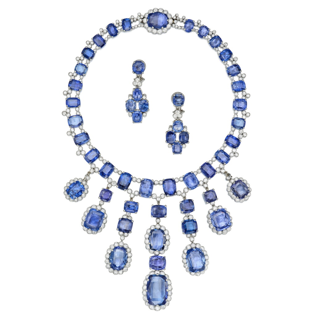 View full screen - View 1 of Lot 61. Sapphire and Diamond Pendant-Necklace, Van Cleef & Arpels, and Pair of Earrings.