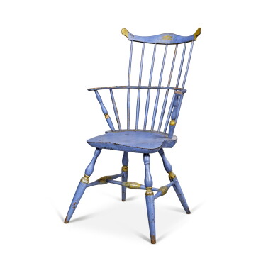 View full screen - View 1 of Lot 214. Blue-Painted Comb-Back Windsor Armchair, Connecticut, Circa 1790.