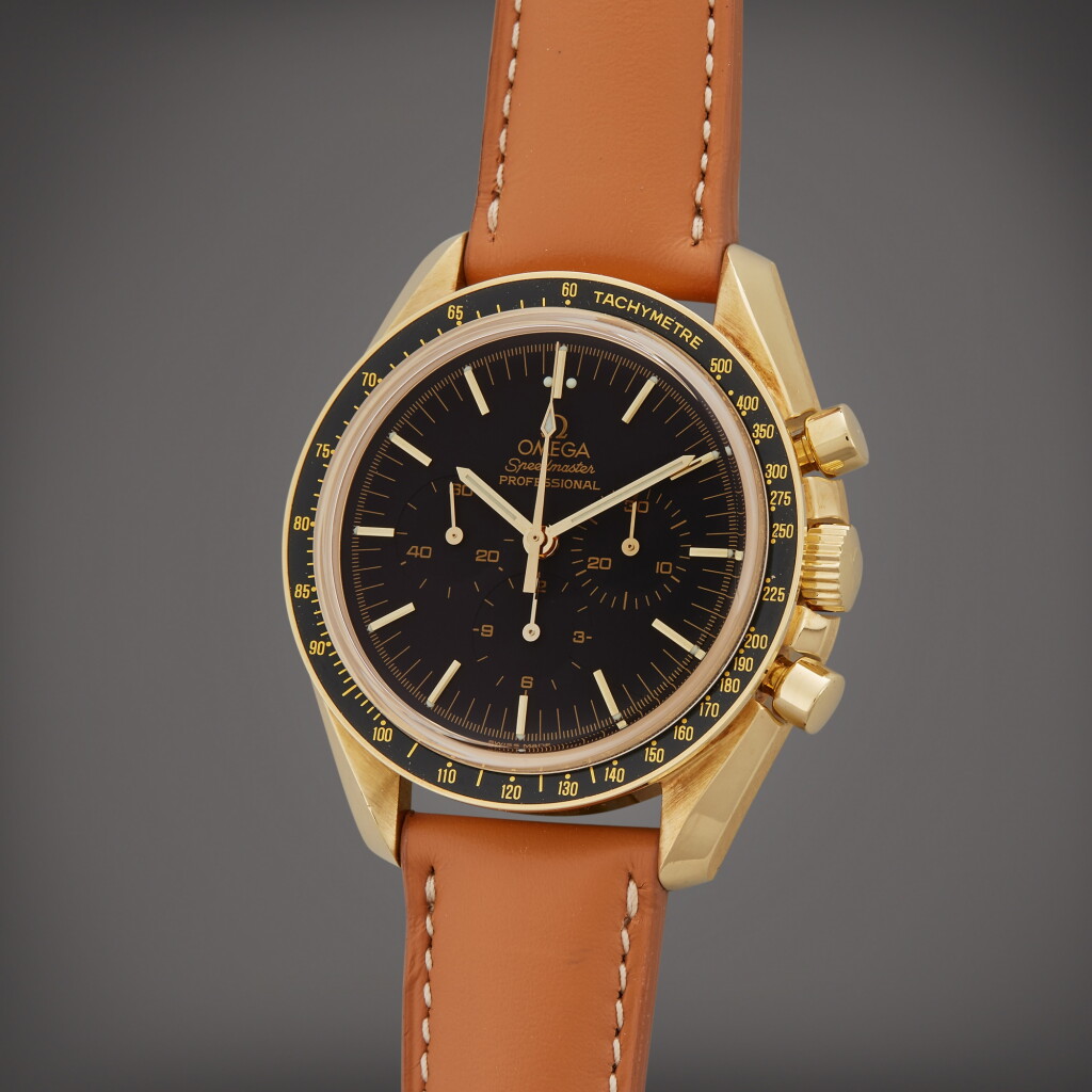 View full screen - View 1 of Lot 70. Reference 145.0052 Speedmaster | A limited edition yellow gold chronograph wristwatch, Circa 1992.