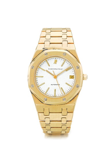 View full screen - View 1 of Lot 176. AUDEMARS PIGUET | ROYAL OAK, A YELLOW GOLD AUTOMATIC WRISTWATCH WITH DATE AND BRACELET CIRCA 1980.