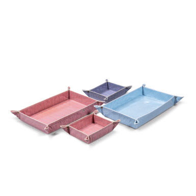 View full screen - View 1 of Lot 334. a set of four red, white and blue checked plastic fabric compartment organisers, modern .