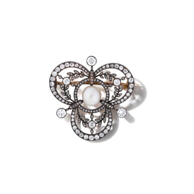 View full screen - View 1 of Lot 238. Broche-pendentif perle et diamants | Pearl and diamond brooch-pendant.