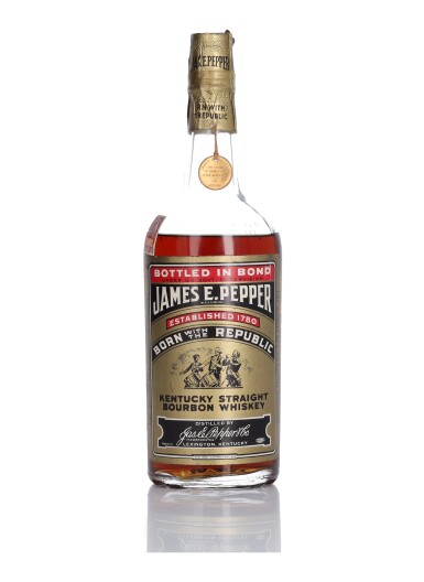 View full screen - View 1 of Lot 212. James E. Pepper Bottled in Bond 100 Proof 1937 (1 Bottle 4/5 Quart).