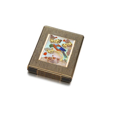 View full screen - View 1 of Lot 329. Gold, Enamel, and Hardstone Cigarette Case.