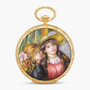 View full screen - View 1 of Lot 2363. “Renoir”, Reference 974/11 | A unique, highly important and exceptional yellow gold openface keyless lever watch with hand-painted enamel miniature by Suzanne Rohr, after the painting Portrait of Two Girls by Pierre-Auguste Renoir, Circa 1997.