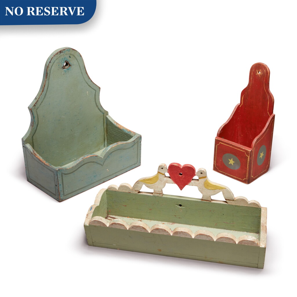 View full screen - View 1 of Lot 317. Group of Three American Polychrome Paint-Decorated Wall Boxes, 19th/20th century.