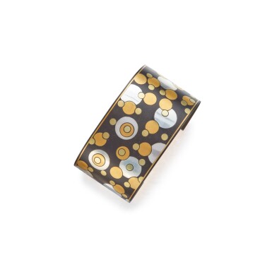View full screen - View 1 of Lot 166. IRON LACQUER, SILVER AND GOLD 'DAMASCENE' CUFF-BRACELET, ANGELA CUMMINGS FOR TIFFANY & CO..