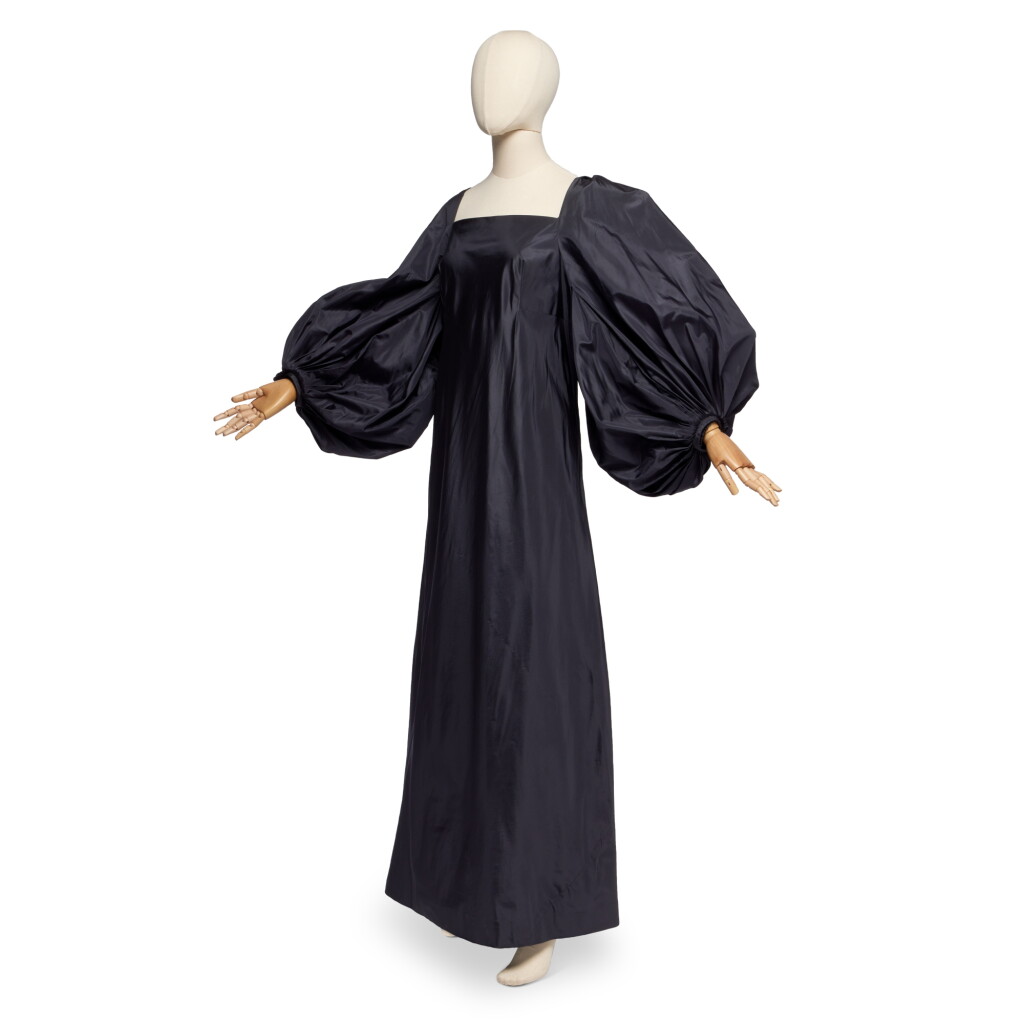 View full screen - View 1 of Lot 38. Haute Couture Steel-Grey Taffeta Evening Gown, 1976-78.