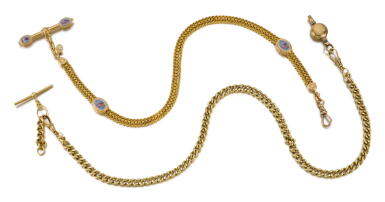 View full screen - View 1 of Lot 1092. VARIOUS, TWO WATCH CHAINS.