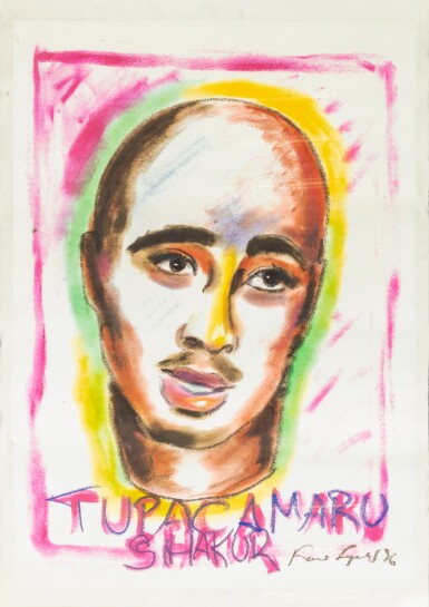 View full screen - View 1 of Lot 212. An interlined printed poster “Tupac Amaru Shakur” after Karl Lagerfeld for Interview magazine, 1996.