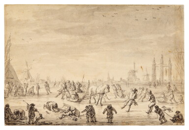 View full screen - View 1 of Lot 140. Winter landscape with figures.