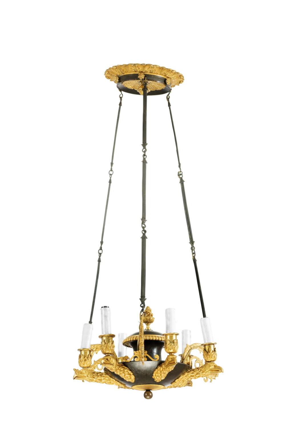 View full screen - View 1 of Lot 155. An Empire gilt-bronze lacquered metal chandelier, circa 1810 | Lustre en bronze doré et tôle laquée d'époque Empire, vers 1810.