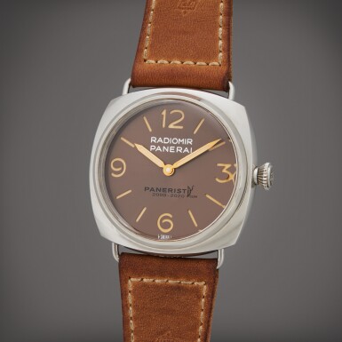 View full screen - View 1 of Lot 17. Reference PAM02020 Radiomir Venti 'Watch No. 1' | A limited edition stainless steel wristwatch, Made for the 20th Anniversary of Paneristi.com, Circa 2020 | The Hammer Collection.