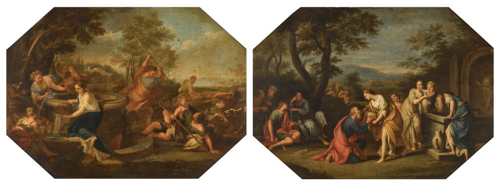 View full screen - View 1 of Lot 167. Moses defending the daughters of Jethro and Rebecca and Eliezer at the Well.
