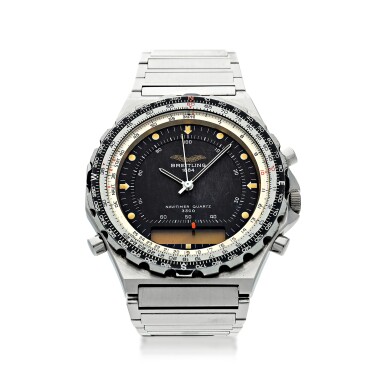 View full screen - View 1 of Lot 71. BREITLING | NAVITIMER 300 IRAQI AIR FORCE A STAINLESS STEEL CHRONOGRAPH WRISTWATCH WITH ANALOGUE REGISTER MADE FOR THE IRAQI AIR FORCE, CIRCA 1980.