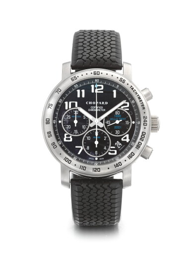 View full screen - View 1 of Lot 98. CHOPARD | MILLE MIGLIA 1000 MILLAS SPORT, A LIMITED EDITION TITANIUM AUTOMATIC CHRONOGRAPH WRISTWATCH WITH DATE CIRCA 2001.