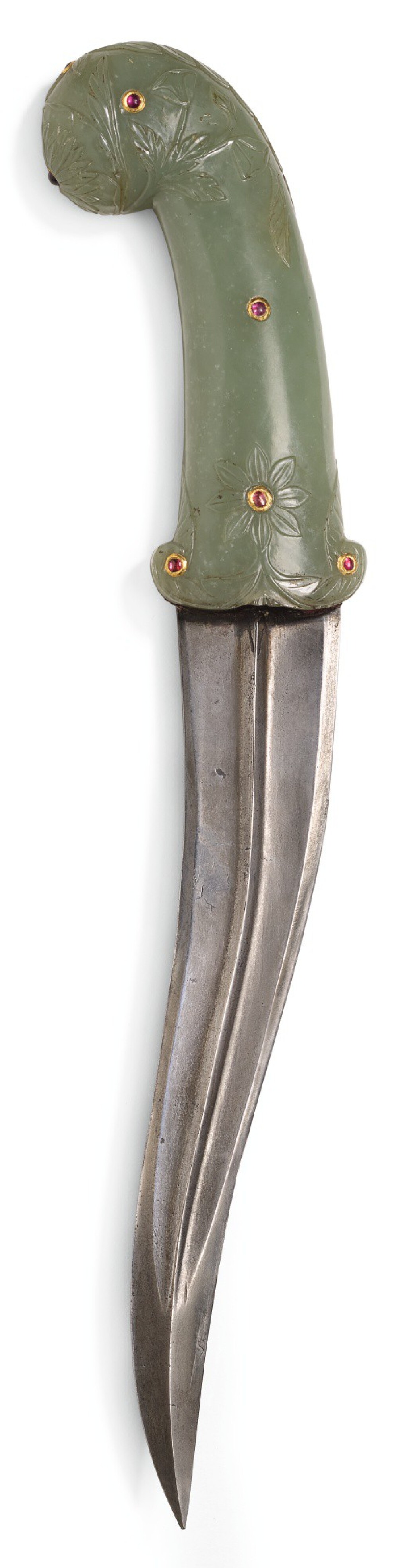 View full screen - View 1 of Lot 253. A MUGHAL JEWELLED JADE-HILTED DAGGER (KHANJAR), INDIA, LATE 18TH CENTURY.