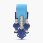Art Deco Lapis Lazuli, Enamel and Diamond Clip