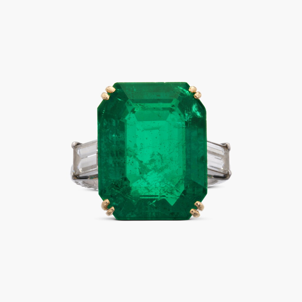View full screen - View 1 of Lot 606. Emerald and Diamond Ring.