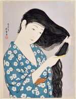 Hashiguchi Goyo (1880-1921) | Woman Combing her Hair (Kami sukeru onna) | Taisho period, early 20th century