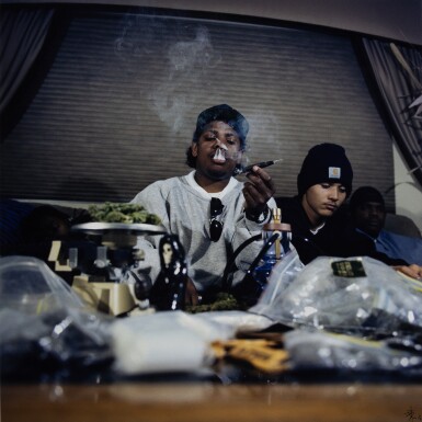 View full screen - View 1 of Lot 95. Oversized chromogenic print of Eazy-E with Bone Thugs-N-Harmony, Norwalk, California, April 1994 .