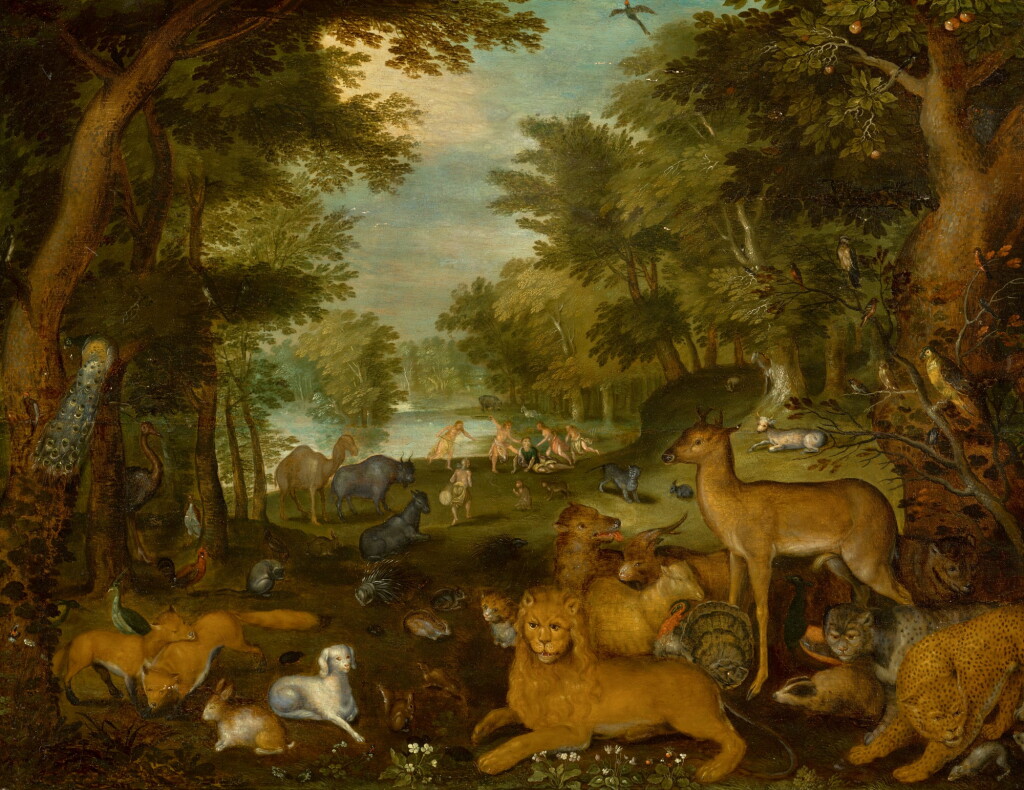 View full screen - View 1 of Lot 38. ANTWERP SCHOOL, CIRCA 1700 | The Garden of Eden with Orpheus and the Thracian Maenads.