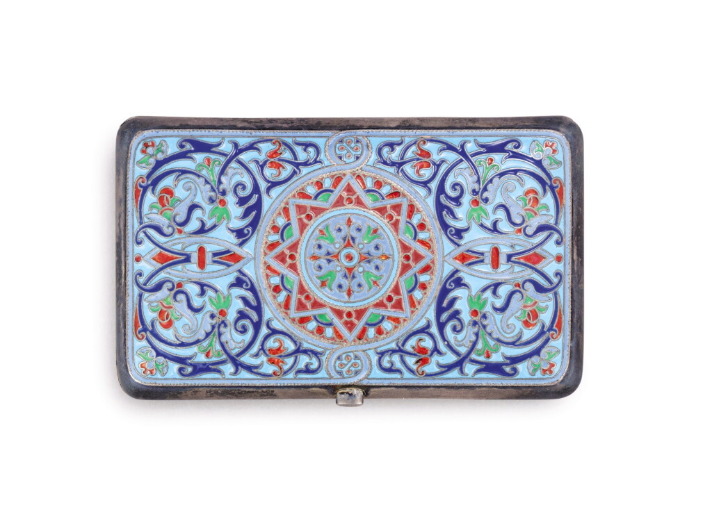 View full screen - View 1 of Lot 71. A Russian silver and cloisonné enamel cigarette case, mark of Gratchev, St. Petersburg, circa 1895, '88' standard.
