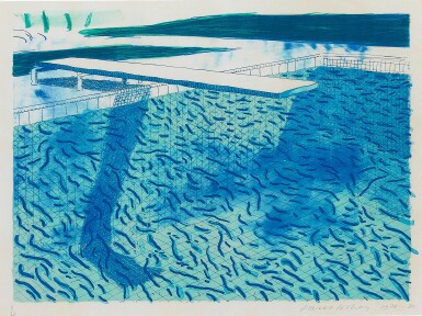 View full screen - View 1 of Lot 2. Lithograph of Water Made of Thick and Thin Lines and Two Light Blue Washes.