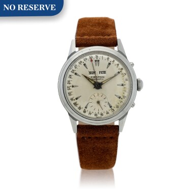 View full screen - View 1 of Lot 152. Hour-matic A stainless steel automatic triple calendar wristwatch, Circa 1955.