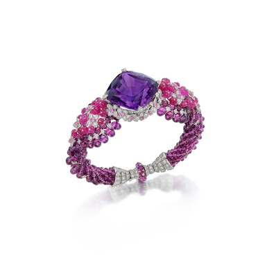 View full screen - View 1 of Lot 73. Amethyst, Garnet, Ruby, Pink Sapphire and Diamond Bracelet, France.