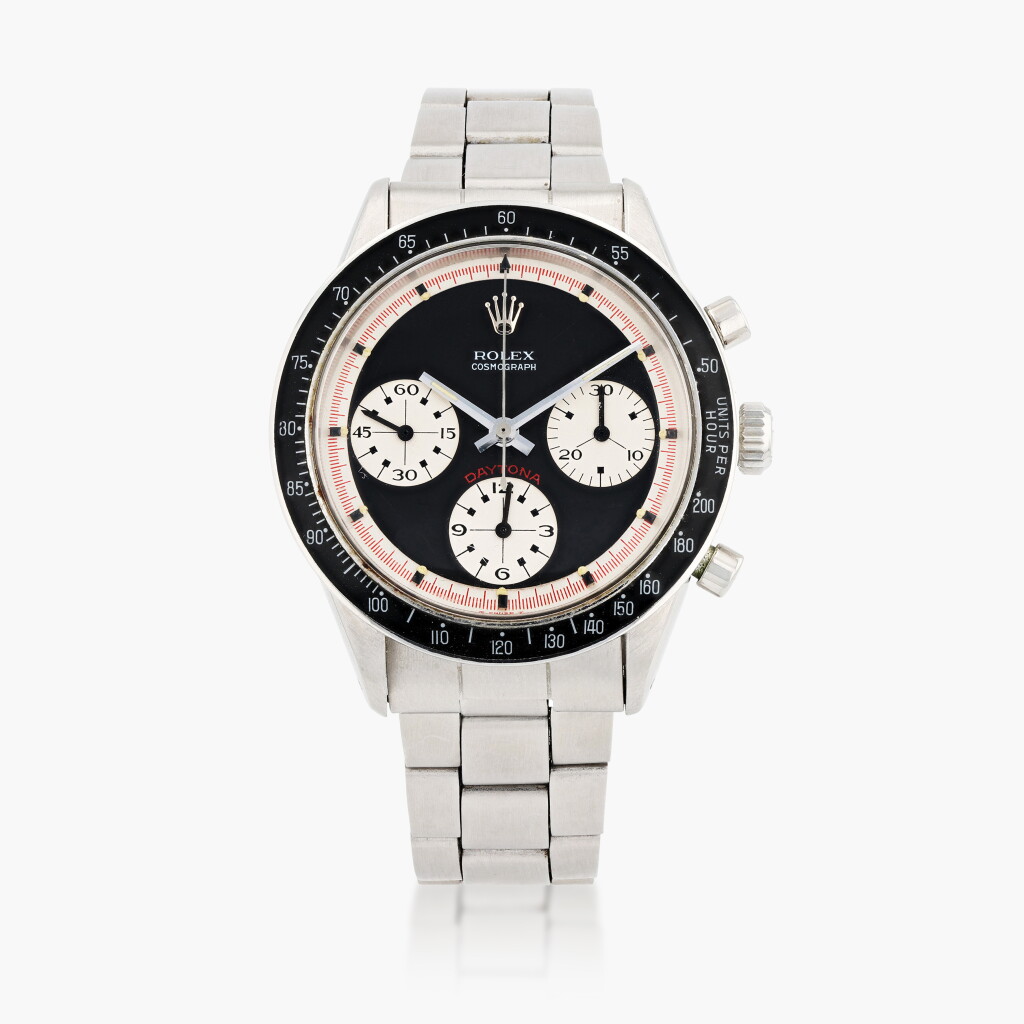 View full screen - View 1 of Lot 368. Daytona 'Paul Newman', reference 6241, stainless steel chronograph wristwatch with bracelet, circa 1968.