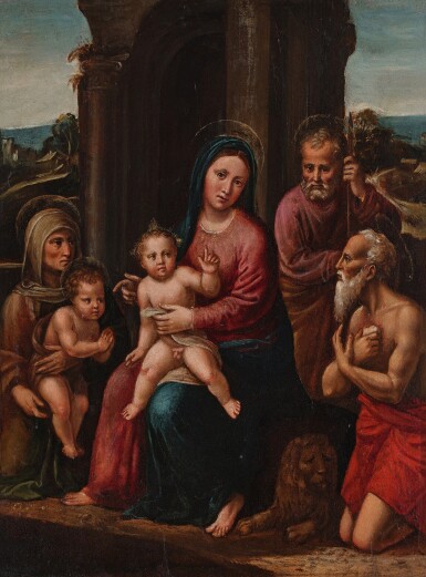 View full screen - View 1 of Lot 60. Madonna and Child with Saints Anne, John the Baptist, Joseph, and Jerome.