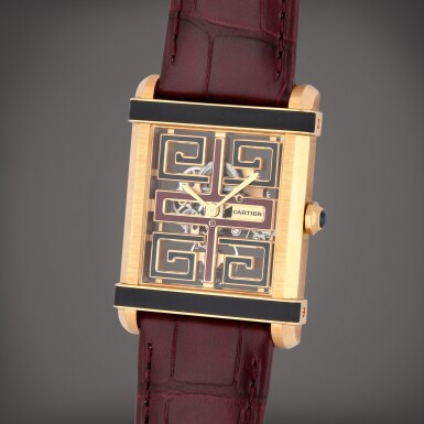 View full screen - View 1 of Lot 8. Privée Tank Chinoise, Reference 4389 | A limited edition yellow gold lacqered skeletonized wristwatch | Circa 2022.