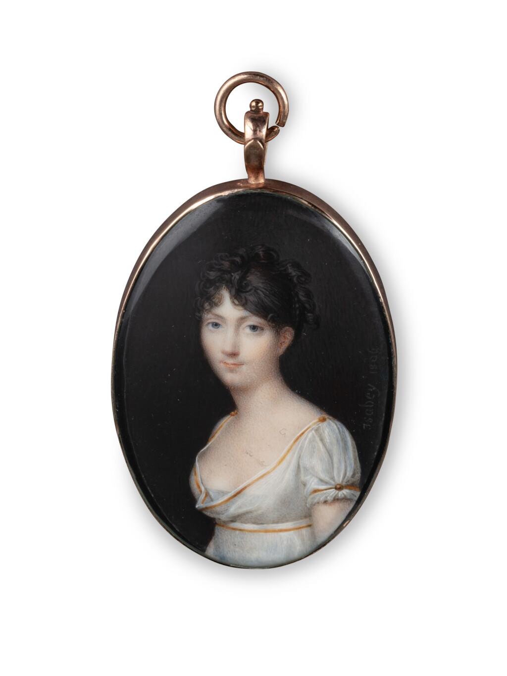 View full screen - View 1 of Lot 100. A French oval miniature on ivory representing Stéphanie de Beauharnais, future Grand Duchess of Baden, Jean-Baptiste Isabey, Paris, 1806 | Miniature ovale sur ivoire représentant Stéphanie de Beauharnais, future grande duchesse de Bade par Jean-Baptiste Isabey, Paris, 1806.