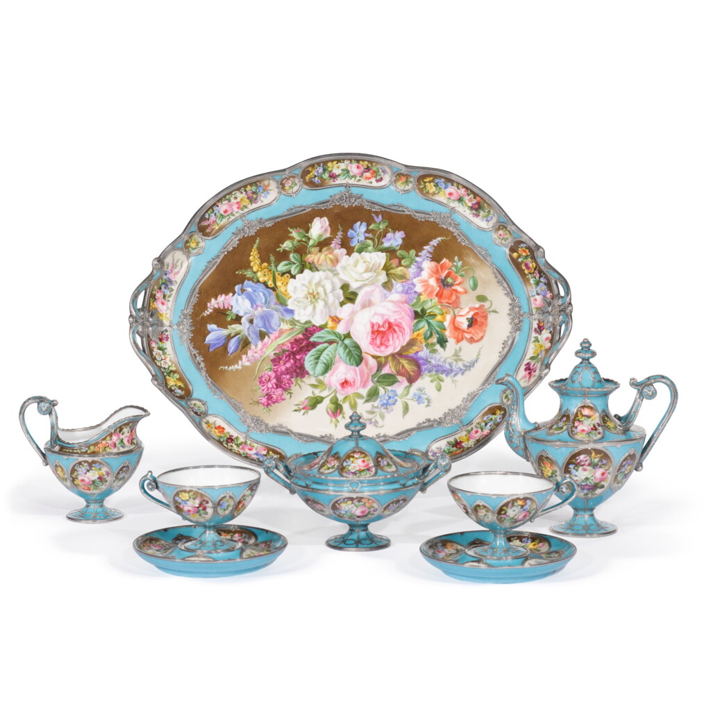 View full screen - View 1 of Lot 140. A silver mounted Sèvres style presentation dejeuner service, circa 1865.