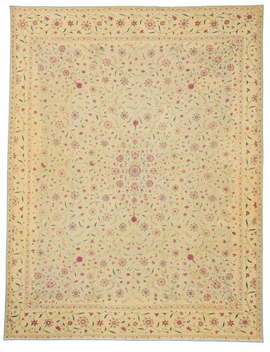 View full screen - View 1 of Lot 645. A Mughal Silk-Embroidered Summer Carpet, India, circa 1700.