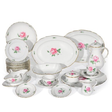 View full screen - View 1 of Lot 79. A Meissen `Pink Rose' pattern part dinner service, 20th century.