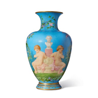 View full screen - View 1 of Lot 241. A Large Baccarat Opaque-White Painted Glass Vase, Circa 1885.