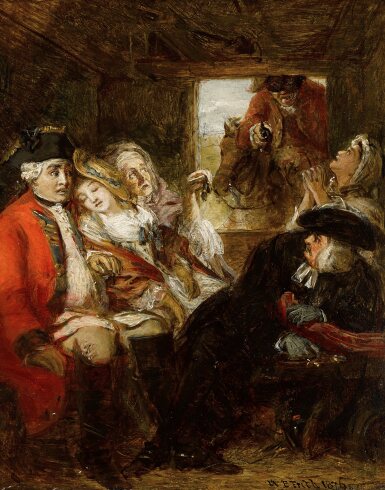 View full screen - View 1 of Lot 107. A sketch for ‘A stagecoach adventure in 1750; Bagshot Heath’.