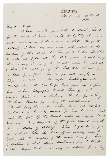 View full screen - View 1 of Lot 250. General C.G. Gordon | Autograph letter signed, to Carl Giegler, 1878.