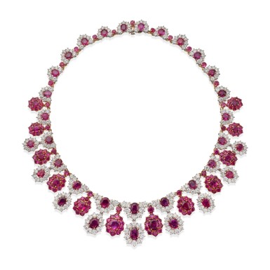 View full screen - View 1 of Lot 74. David Webb | Ruby and Diamond Necklace 紅寶石配鑽石項鏈.